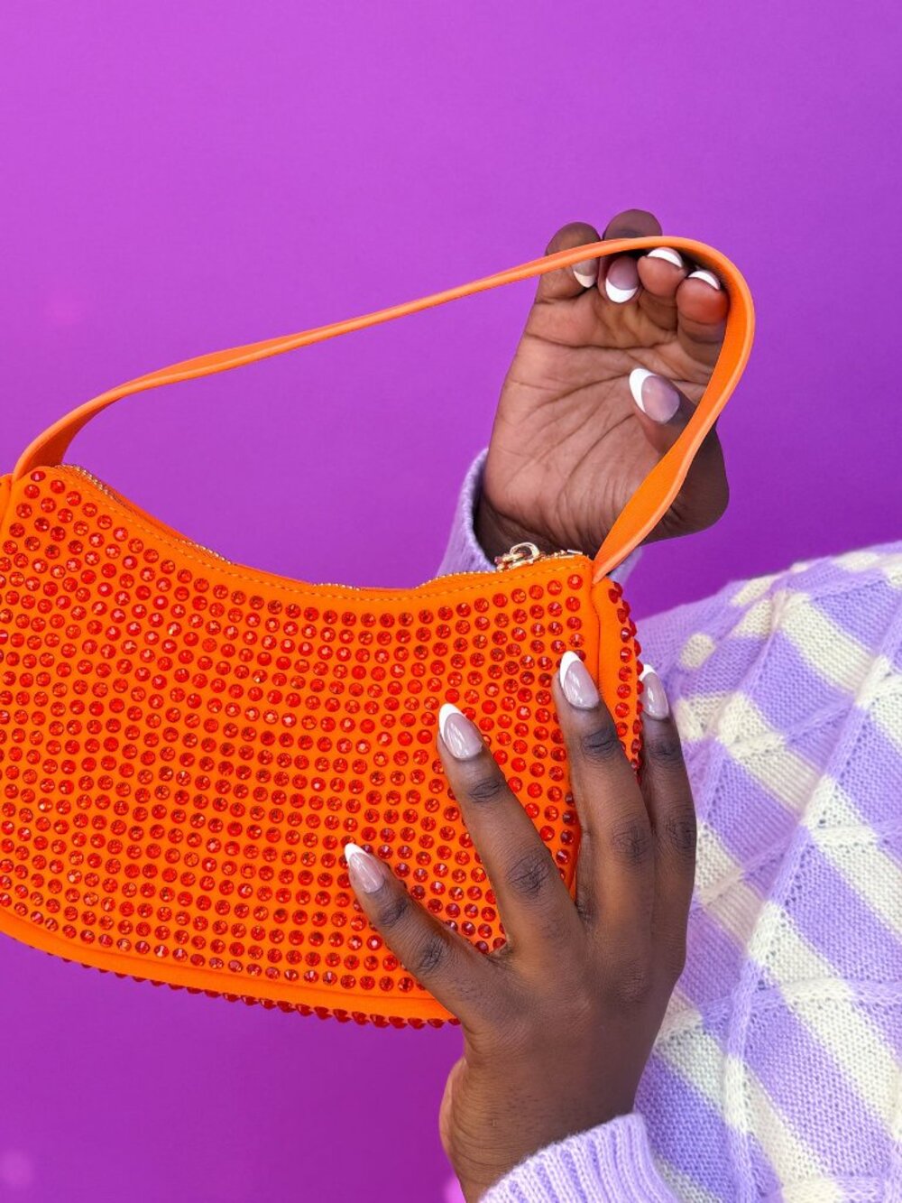 Orange Bedazzled Shoulder Purse